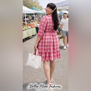 NWT  Plaid Fuchia Pink Ruffle mini Dress size 3X 🌸🌹🌺 rack